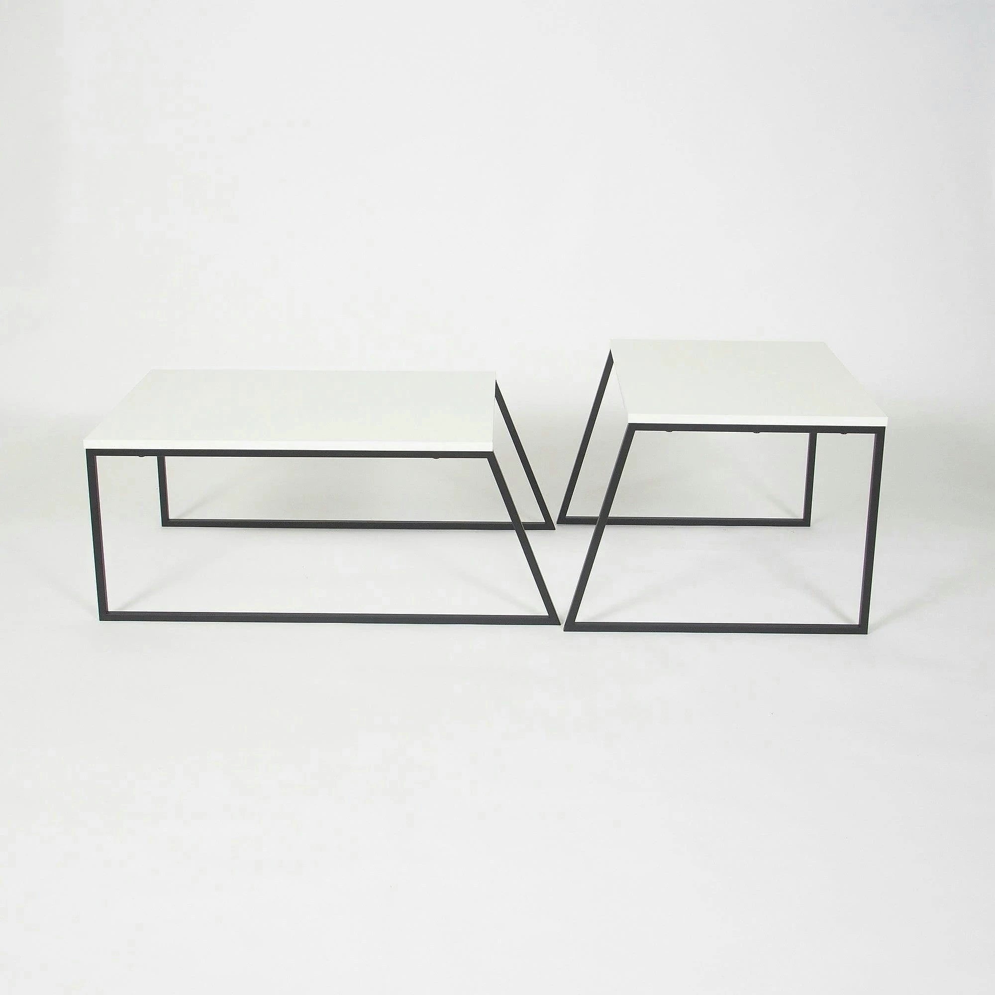 Set 2 masute cafea 855DTE2915, alb/negru, PAL melaminat/metal