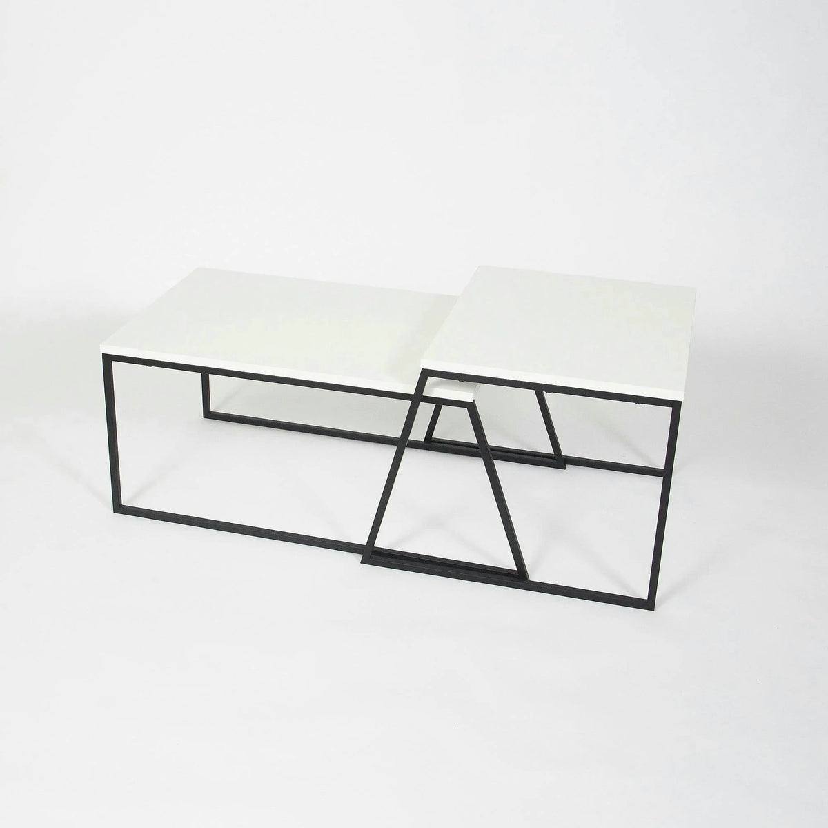 Set 2 masute cafea 855DTE2915, alb/negru, PAL melaminat/metal