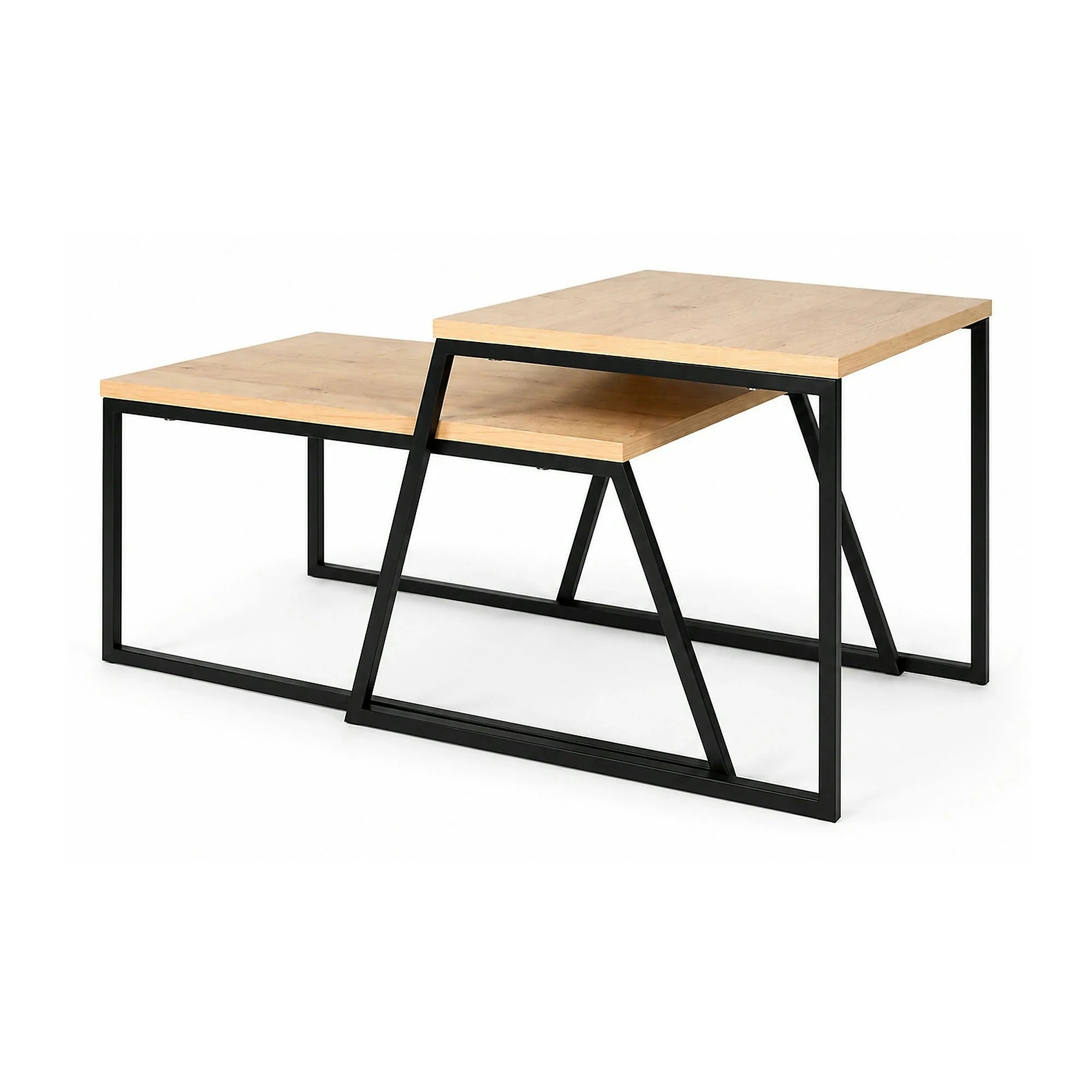 Set 2 masute cafea 855DTE2917, stejar/negru, PAL melaminat/metal