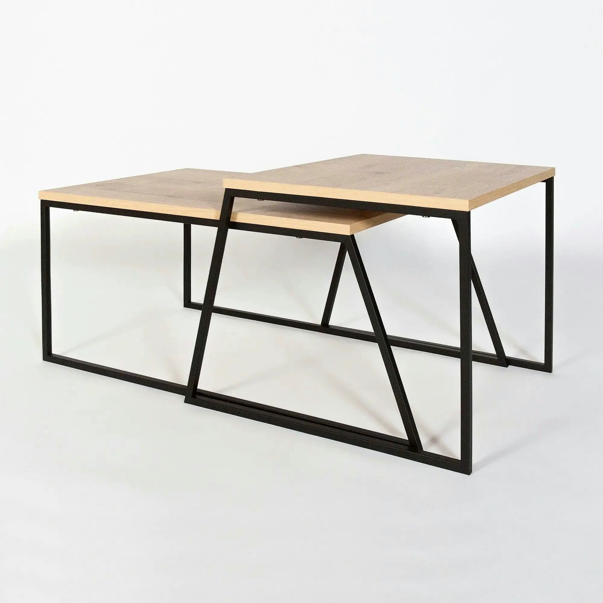 Set 2 masute cafea 855DTE2917, stejar/negru, PAL melaminat/metal
