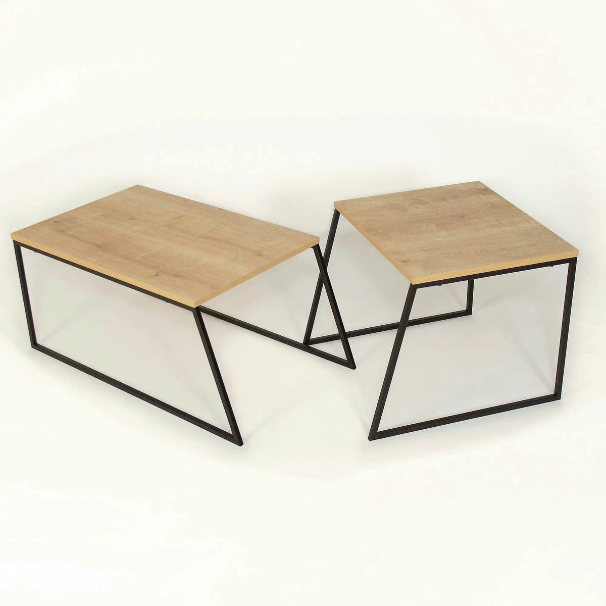 Set 2 masute cafea 855DTE2917, stejar/negru, PAL melaminat/metal
