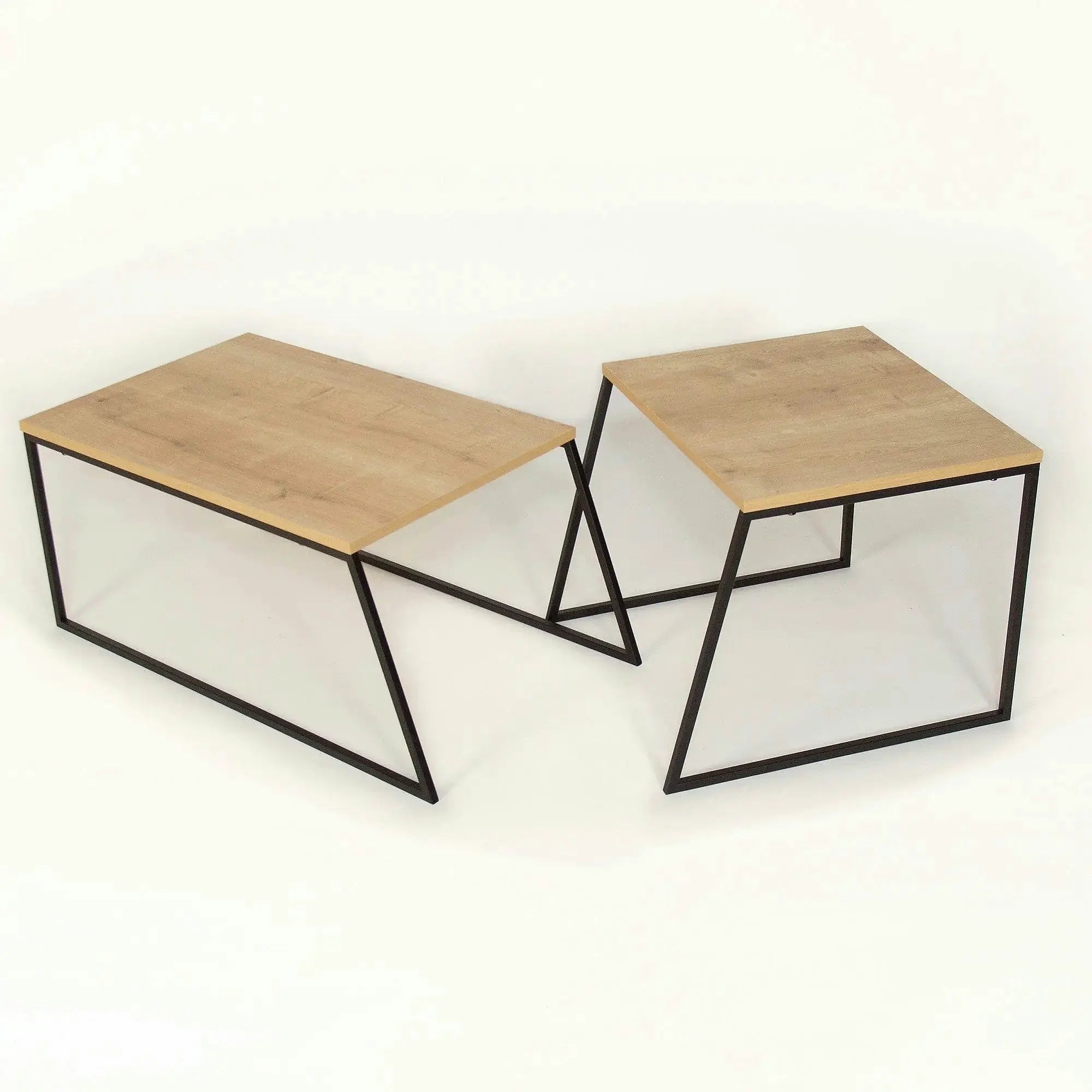 Set 2 masute cafea 855DTE2917, stejar/negru, PAL melaminat/metal