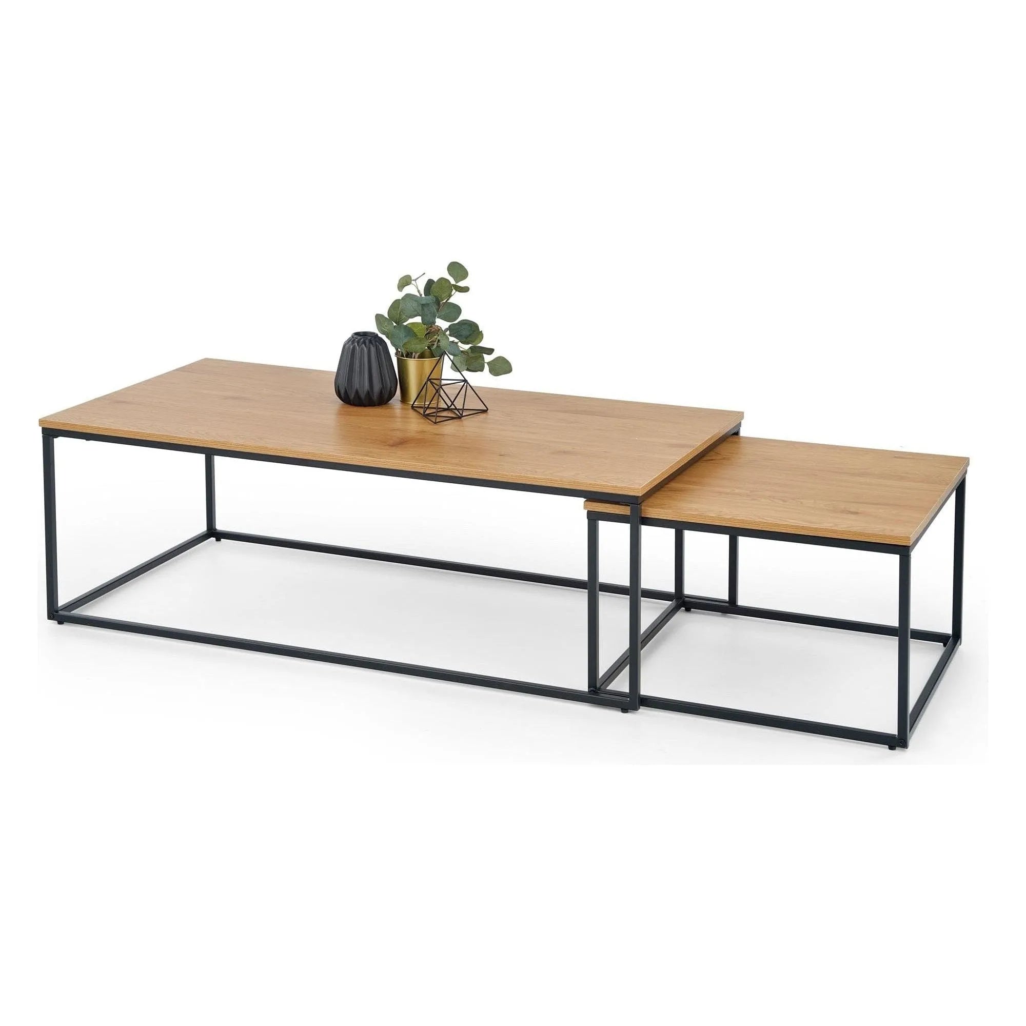 Set 2 masute cafea ALASKA, stejar auriu/negru