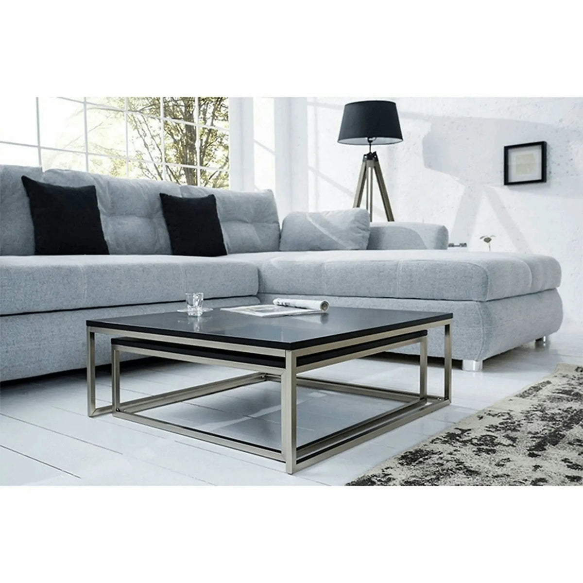 Set 2 masute cafea AMIAS, negru/crom