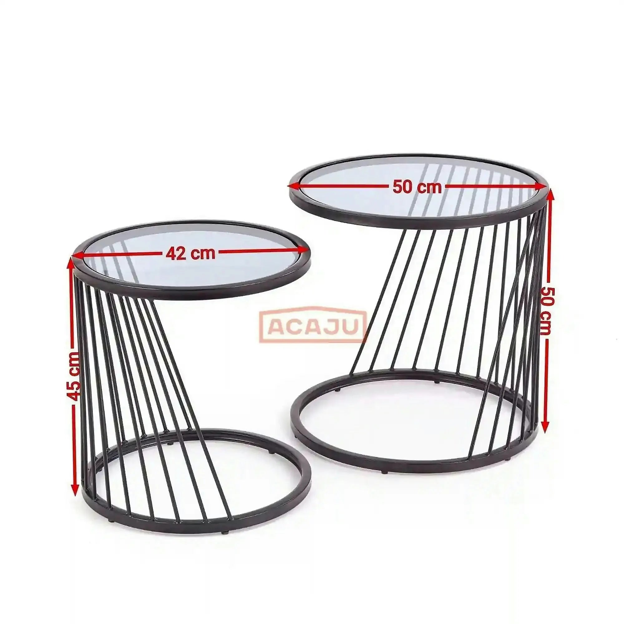 Set 2 masute cafea ANTILLA, transparent/negru, sticla/otel