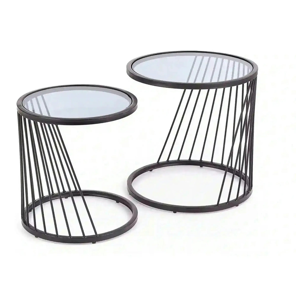 Set 2 masute cafea ANTILLA, transparent/negru, sticla/otel