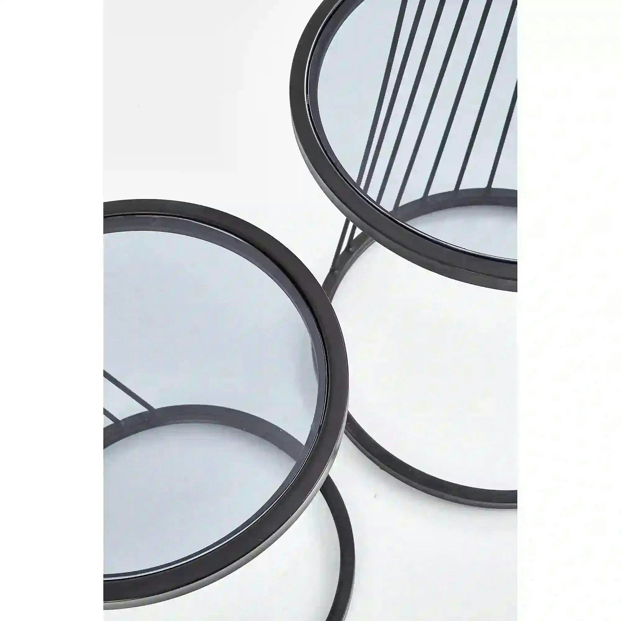 Set 2 masute cafea ANTILLA, transparent/negru, sticla/otel