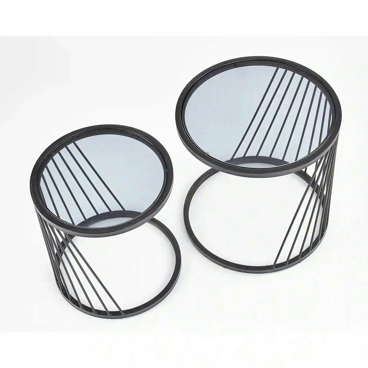 Set 2 masute cafea ANTILLA, transparent/negru, sticla/otel