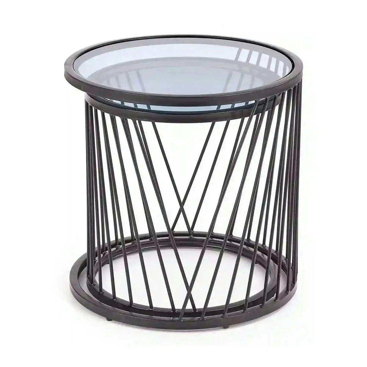 Set 2 masute cafea ANTILLA, transparent/negru, sticla/otel