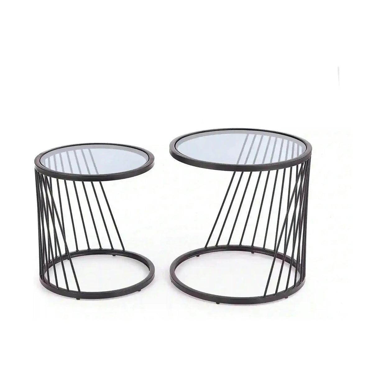 Set 2 masute cafea ANTILLA, transparent/negru, sticla/otel