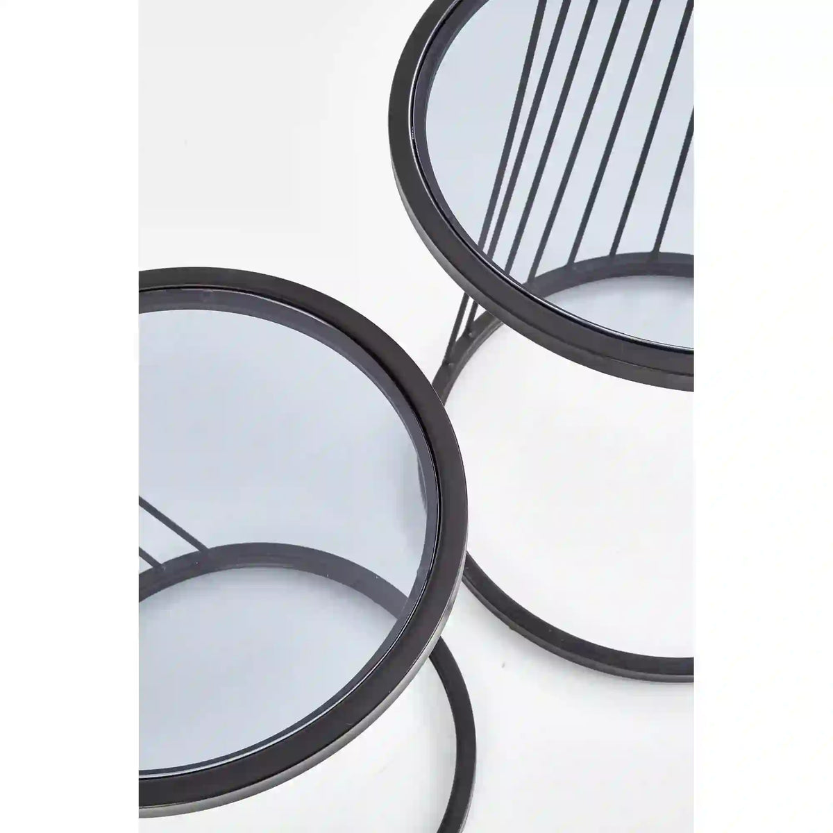 Set 2 masute cafea ANTILLA, transparent/negru, sticla/otel