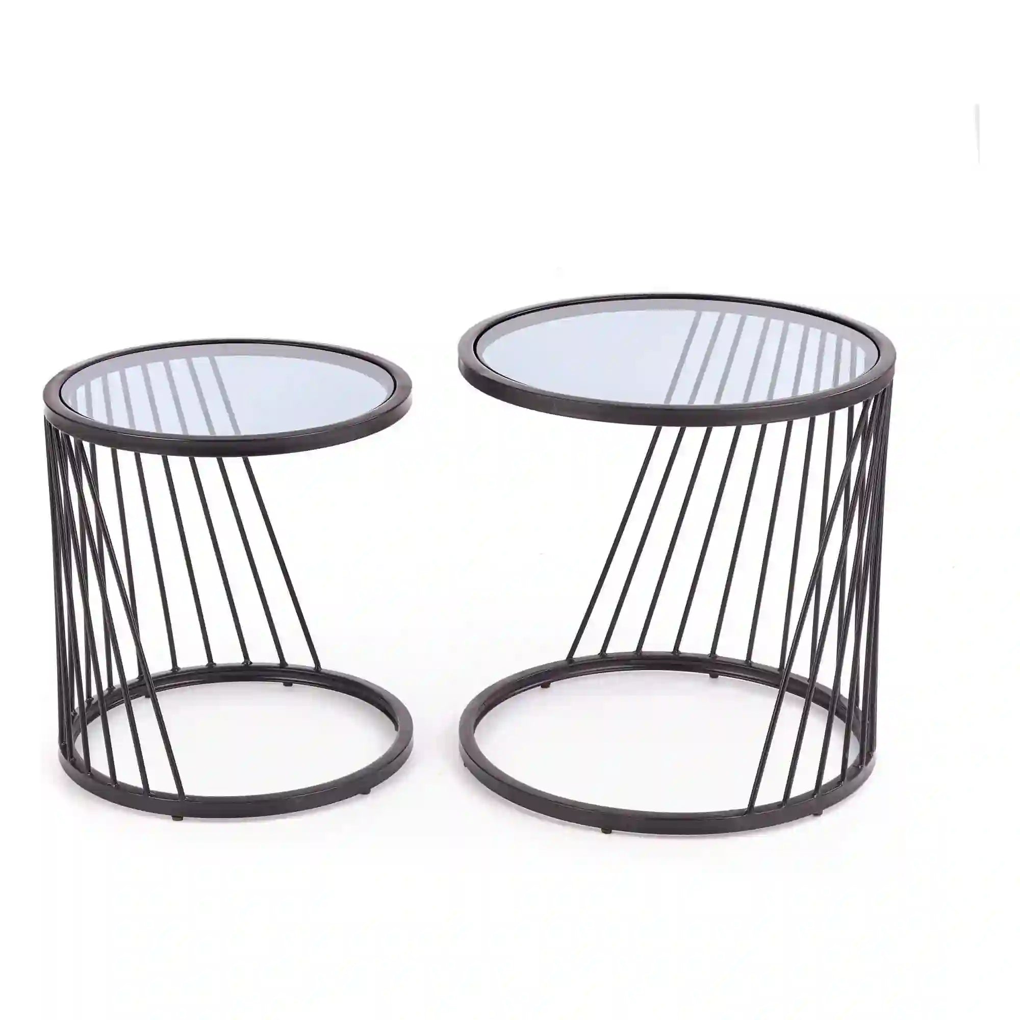 Set 2 masute cafea ANTILLA, transparent/negru, sticla/otel