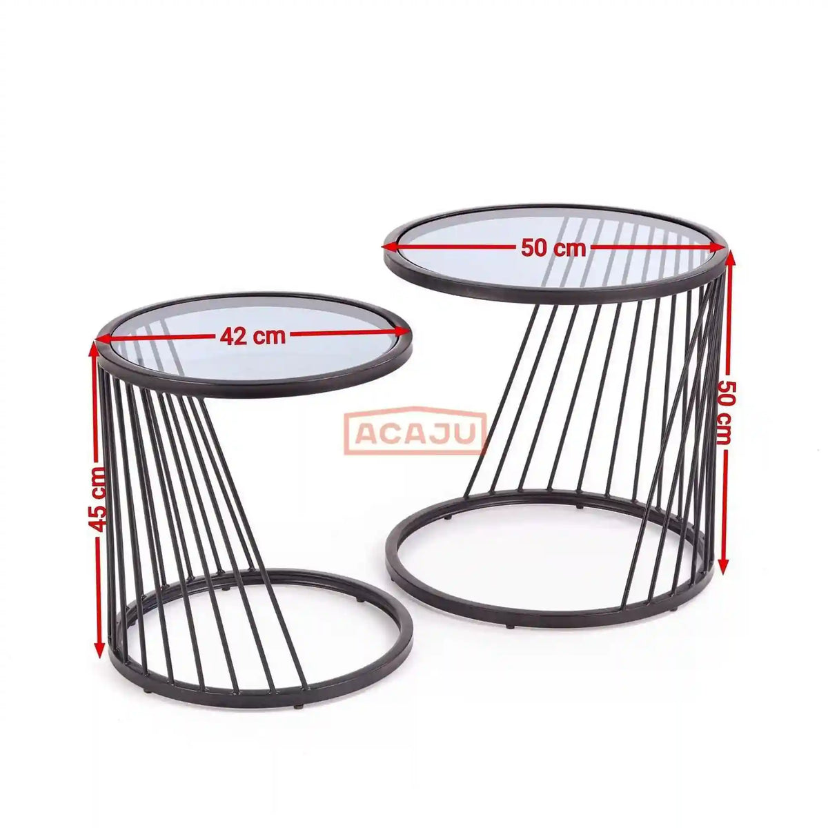 Set 2 masute cafea ANTILLA, transparent/negru, sticla/otel