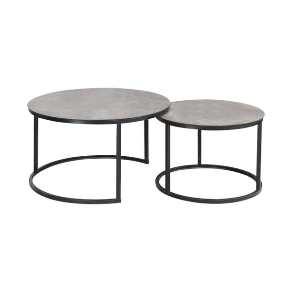 Set 2 masute cafea ATLANTA A, gri cu efect de marmura/negru, sticla/metal