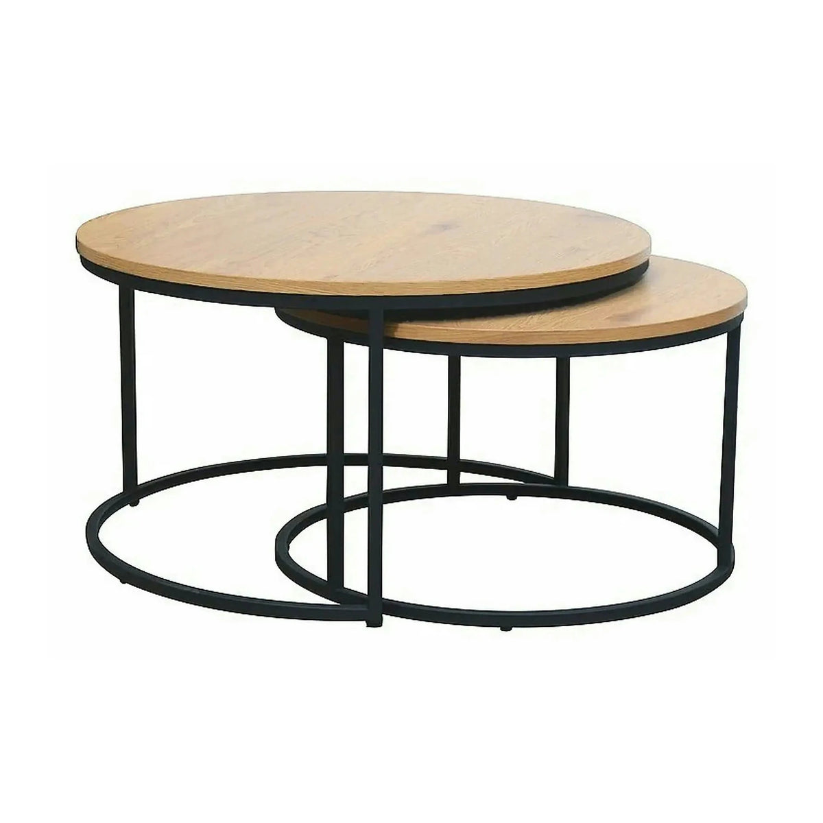 Set 2 masute cafea ATLANTA II, stejar/negru mat, PAL laminat/metal