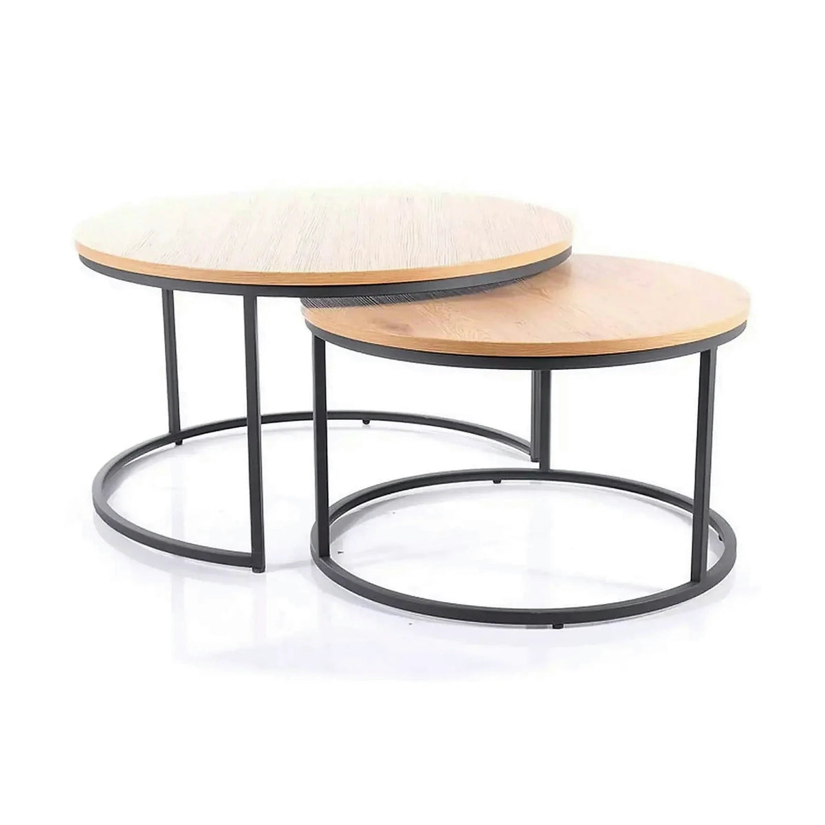 Set 2 masute cafea ATLANTA II, stejar/negru mat, PAL laminat/metal