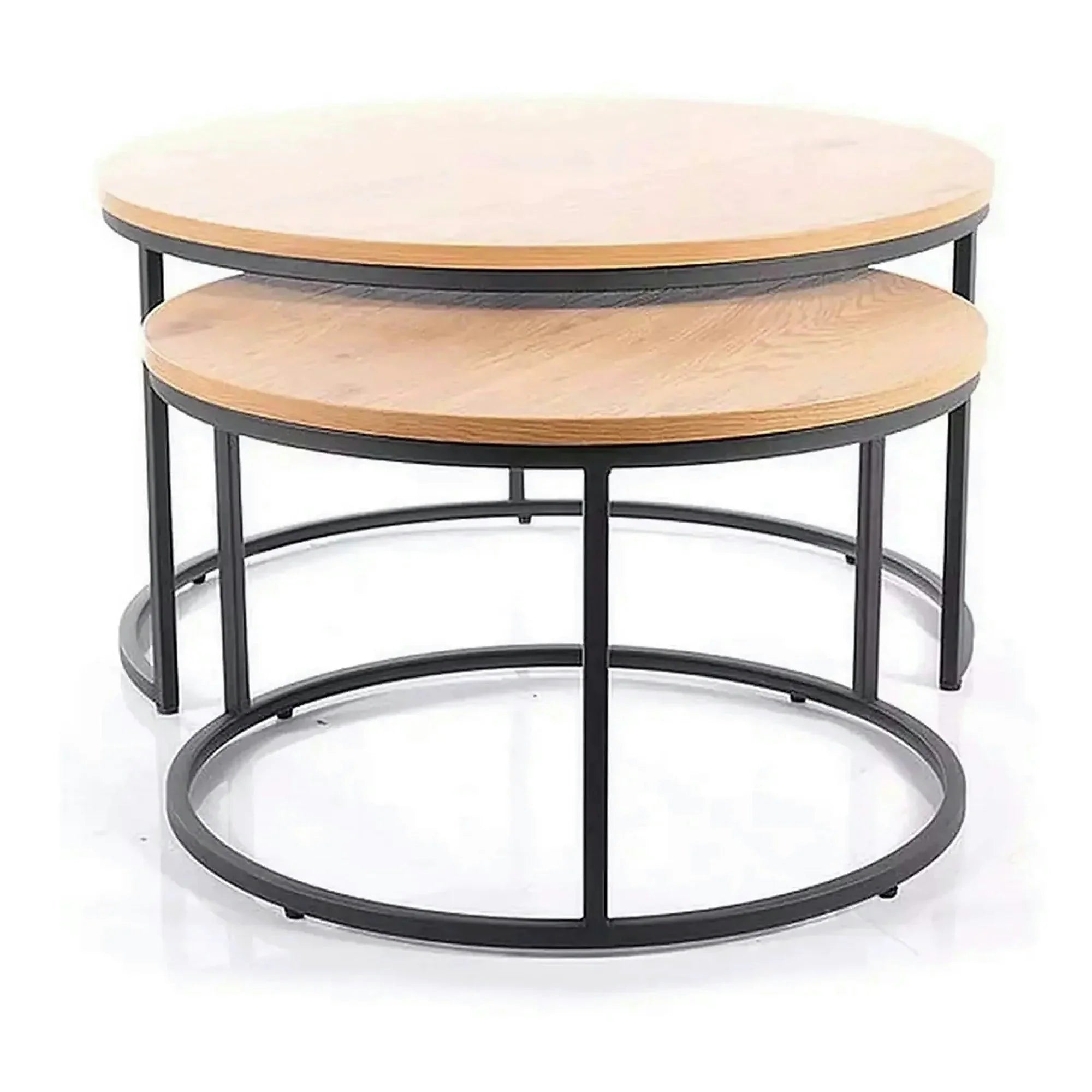 Set 2 masute cafea ATLANTA II, stejar/negru mat, PAL laminat/metal