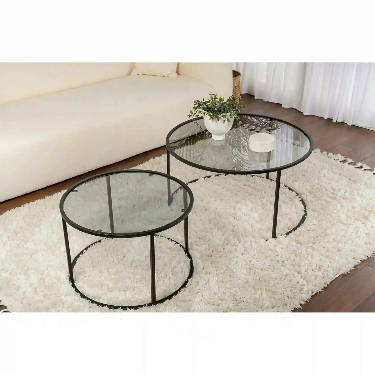 Set 2 masute cafea AURUM, fumuriu/negru, sticla/metal