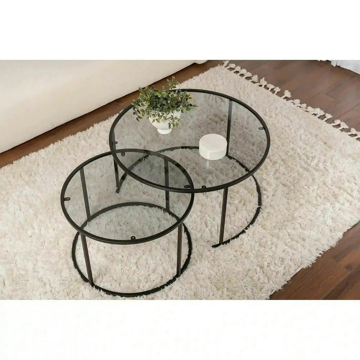 Set 2 masute cafea AURUM, fumuriu/negru, sticla/metal