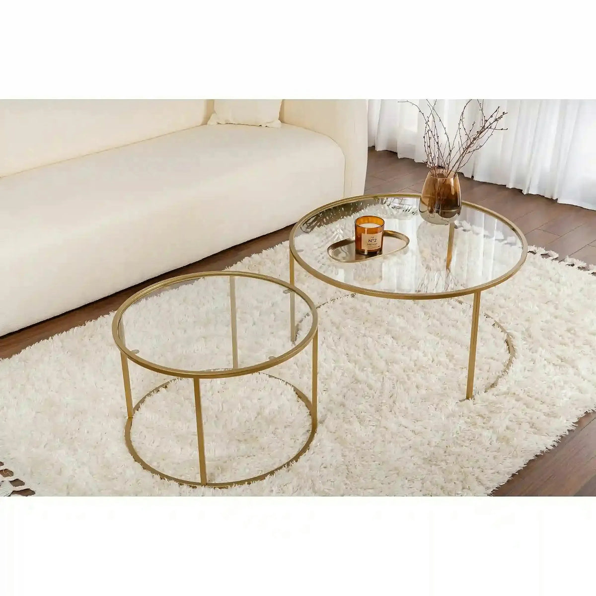 Set 2 masute cafea AURUM, transparent/auriu, sticla/metal