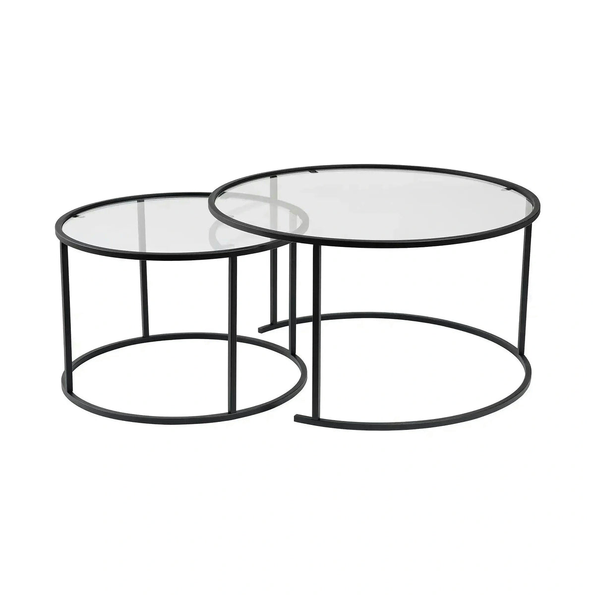 Set 2 masute cafea AURUM, transparent/negru, sticla/metal