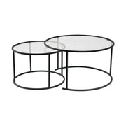 Set 2 masute cafea AURUM, transparent/negru, sticla/metal
