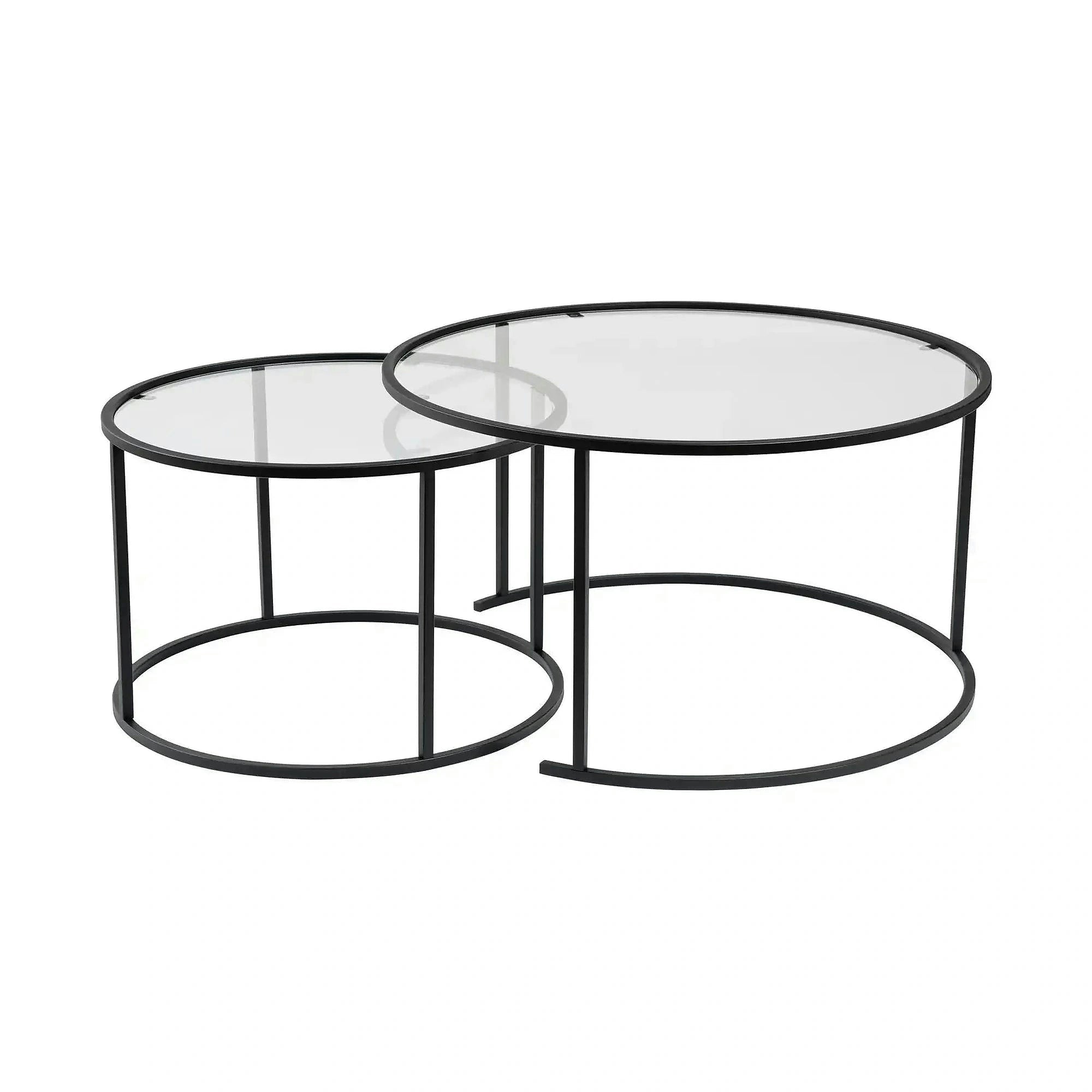 Set 2 masute cafea AURUM, transparent/negru, sticla/metal