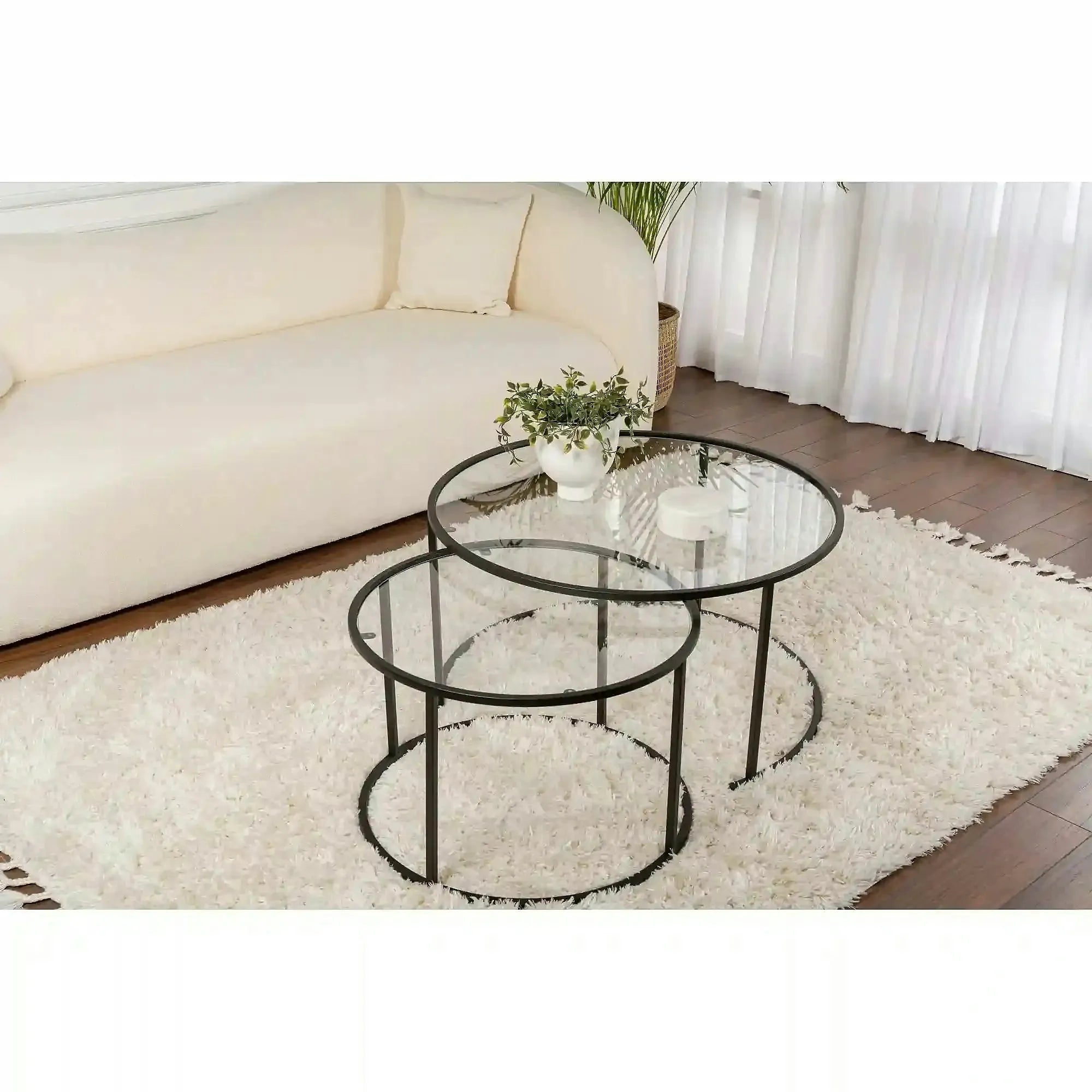 Set 2 masute cafea AURUM, transparent/negru, sticla/metal