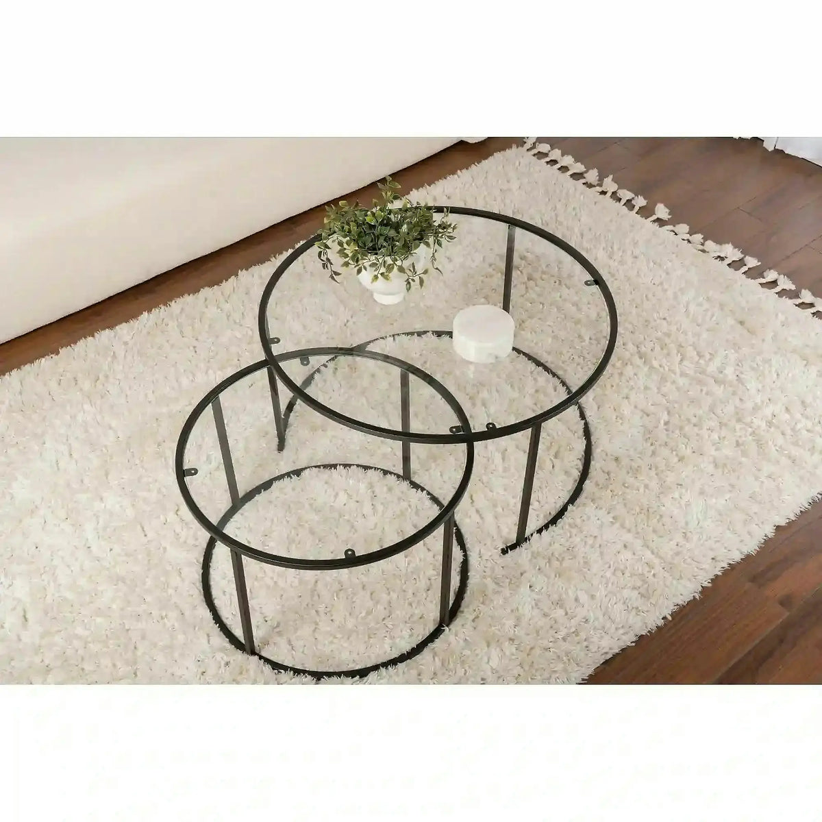 Set 2 masute cafea AURUM, transparent/negru, sticla/metal
