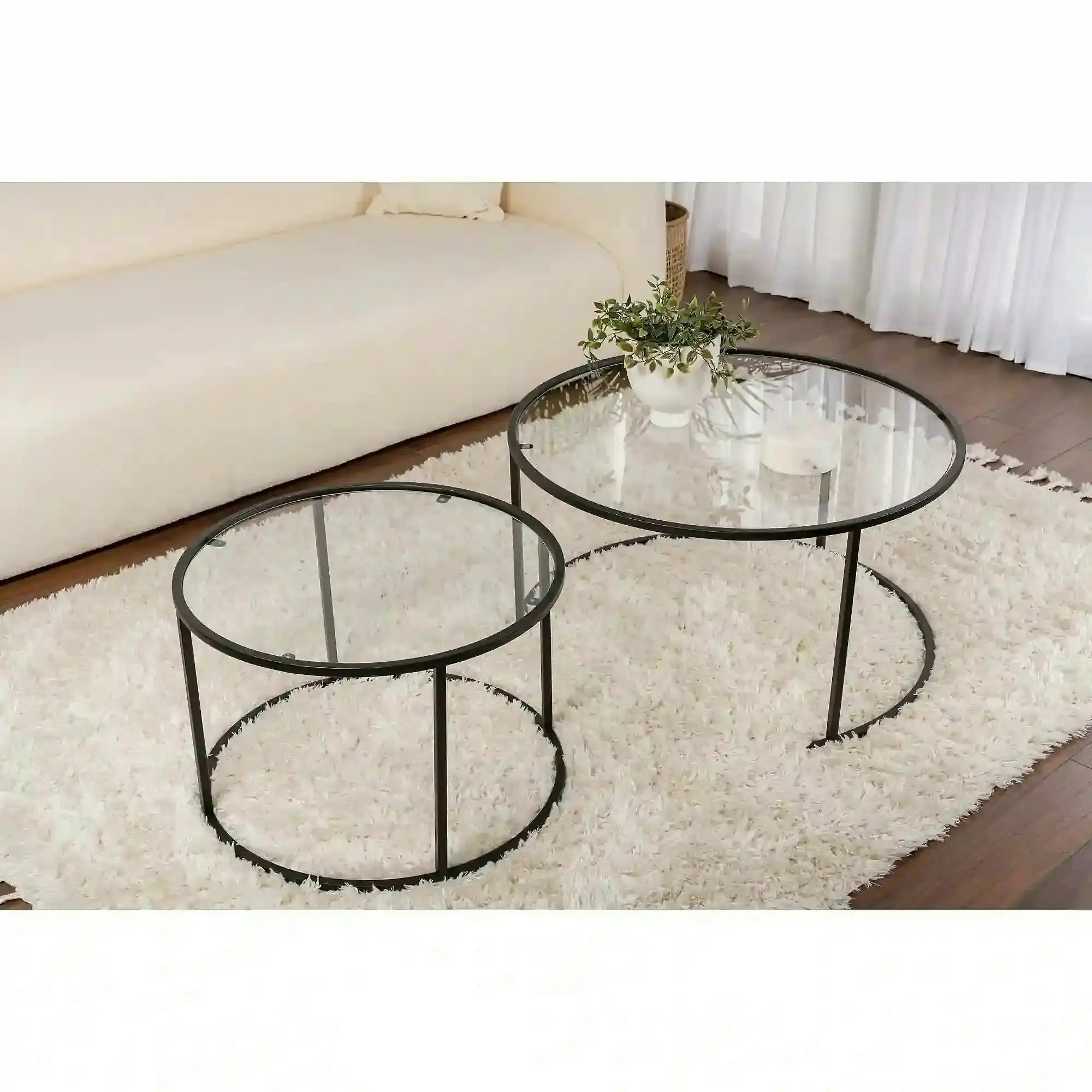 Set 2 masute cafea AURUM, transparent/negru, sticla/metal