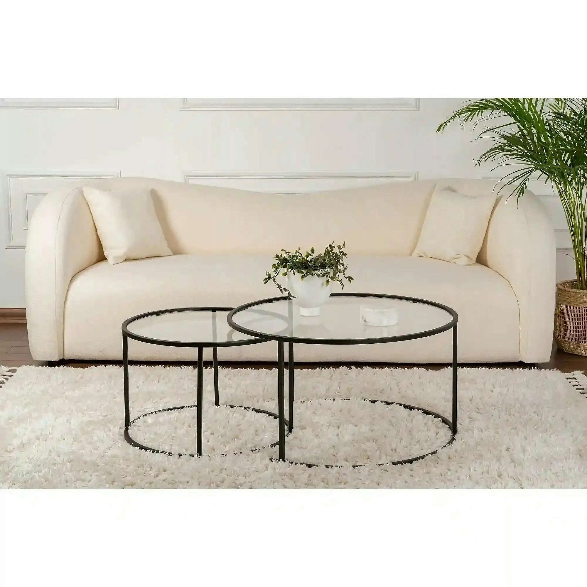 Set 2 masute cafea AURUM, transparent/negru, sticla/metal