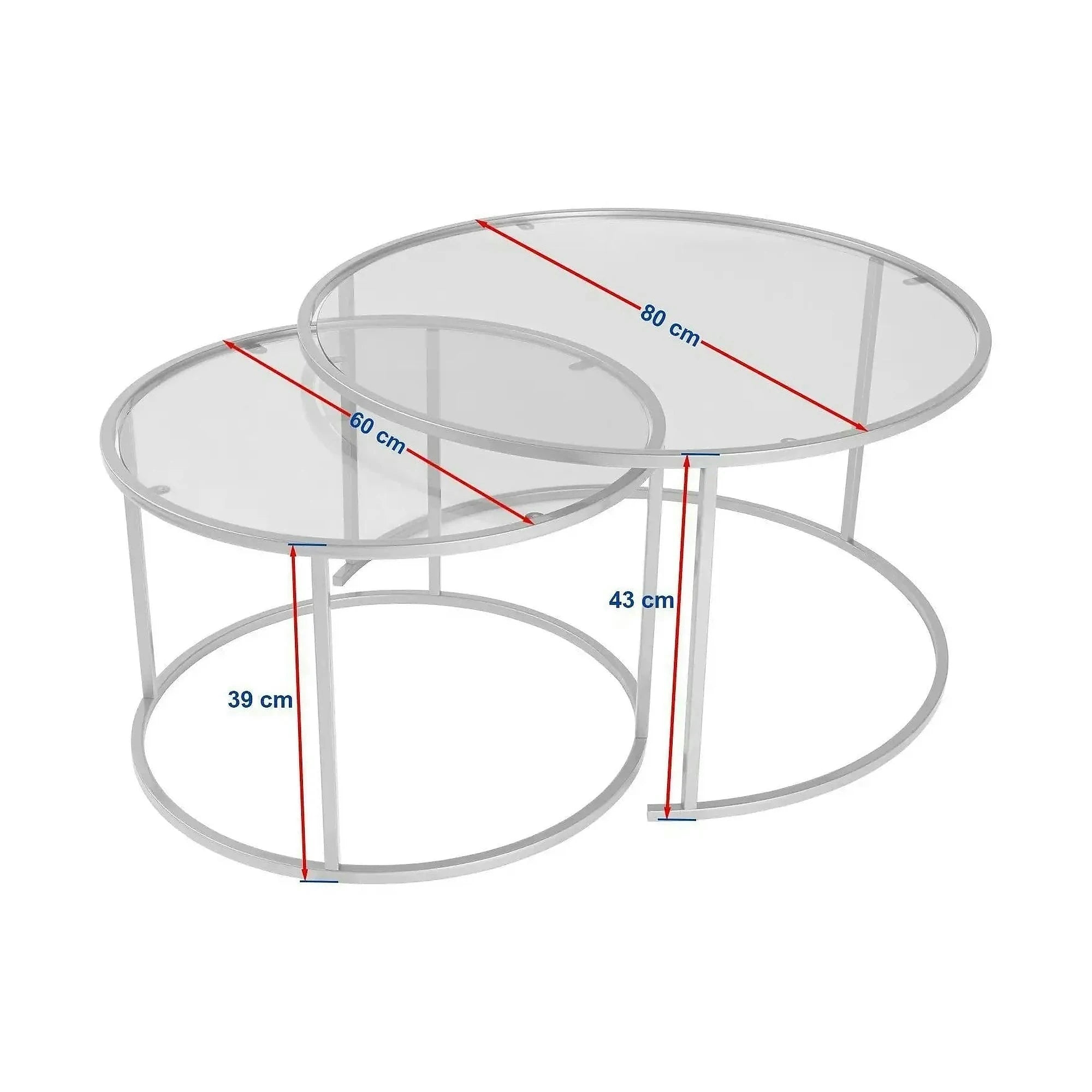 Set 2 masute cafea AURUM, transparent/negru, sticla/metal