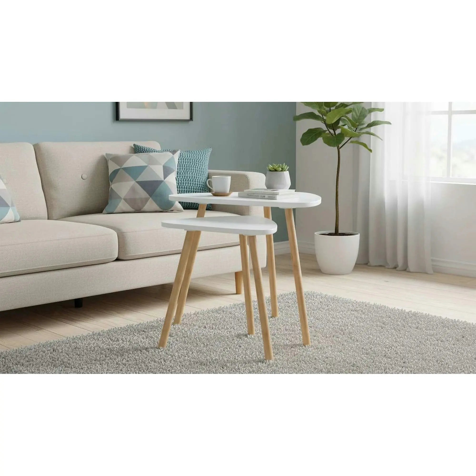 Set 2 masute cafea BISMAK, alb/stejar