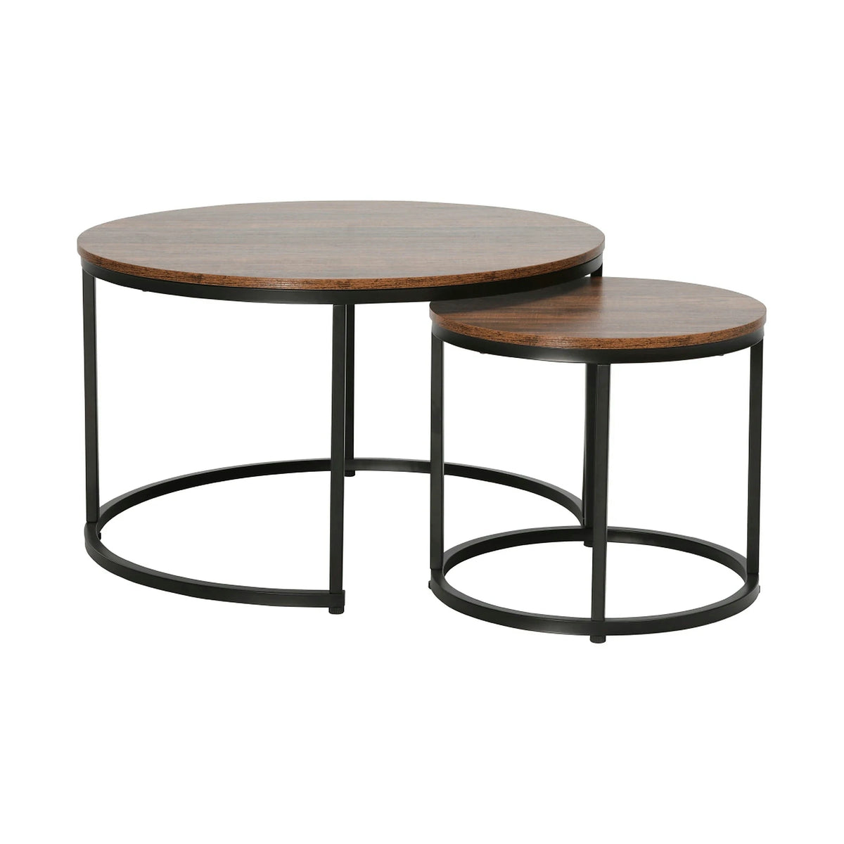 Set 2 masute cafea CIRKO, negru/nuc, DTD laminat/metal