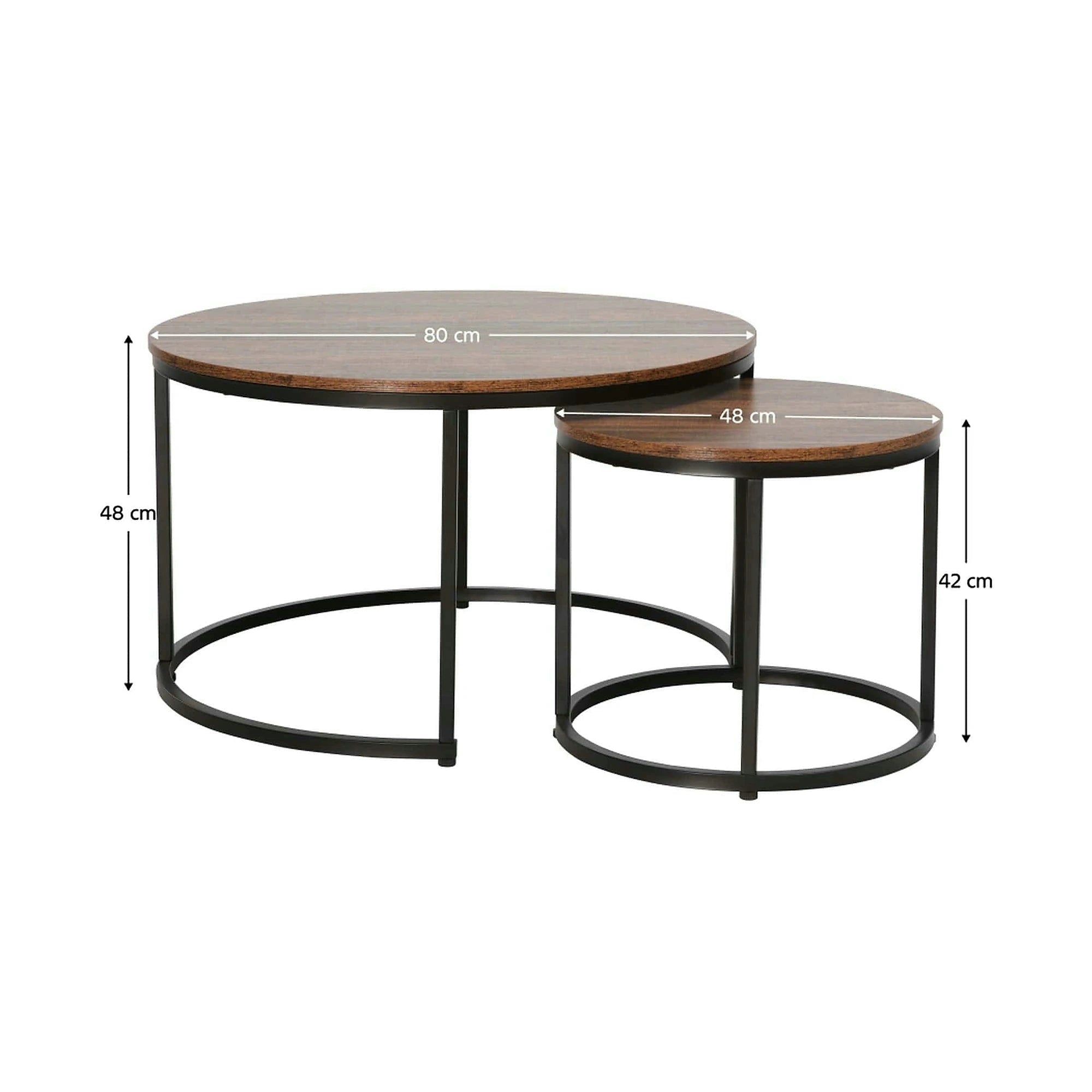 Set 2 masute cafea CIRKO, negru/nuc, DTD laminat/metal