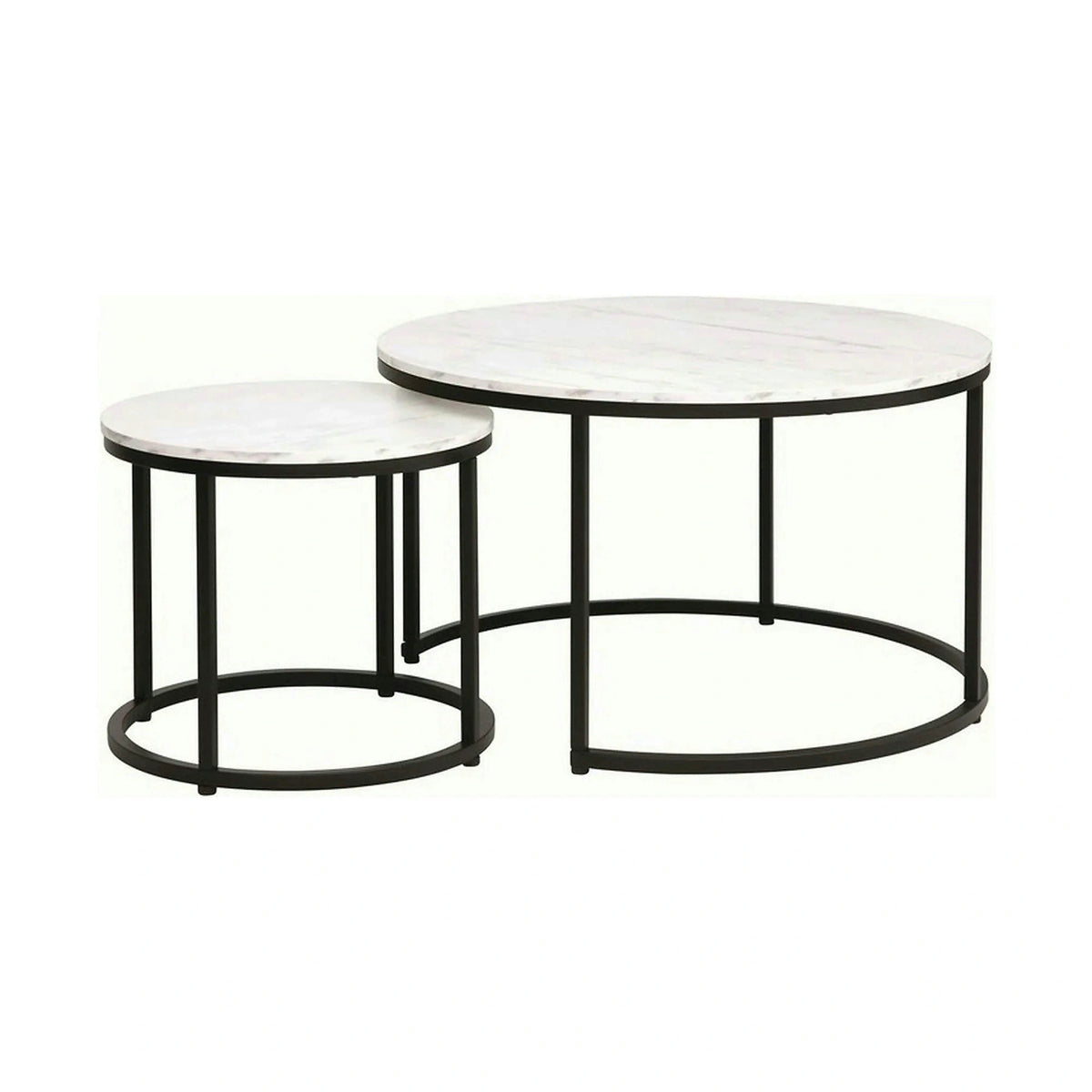Set 2 masute cafea DION, alb cu efect de marmura/negru, PAL laminat/metal