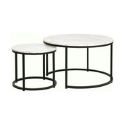 Set 2 masute cafea DION, alb cu efect de marmura/negru, PAL laminat/metal