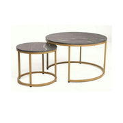 Set 2 masute cafea DION, negru cu efect de marmura/auriu, PAL laminat/metal