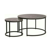 Set 2 masute cafea DION, negru cu efect de marmura/negru, PAL laminat/metal