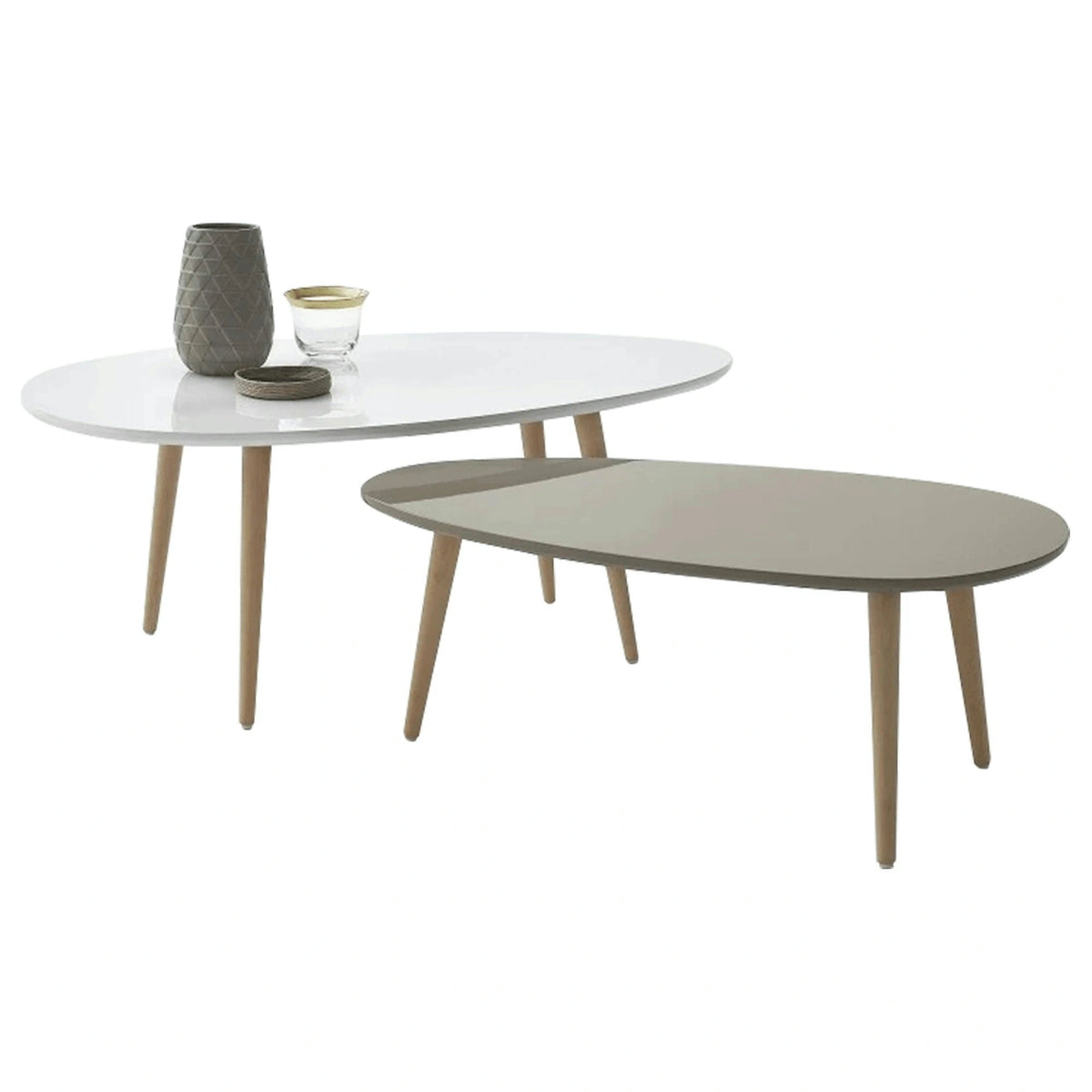 Set 2 masute cafea DOBLO, alb/gri/stejar
