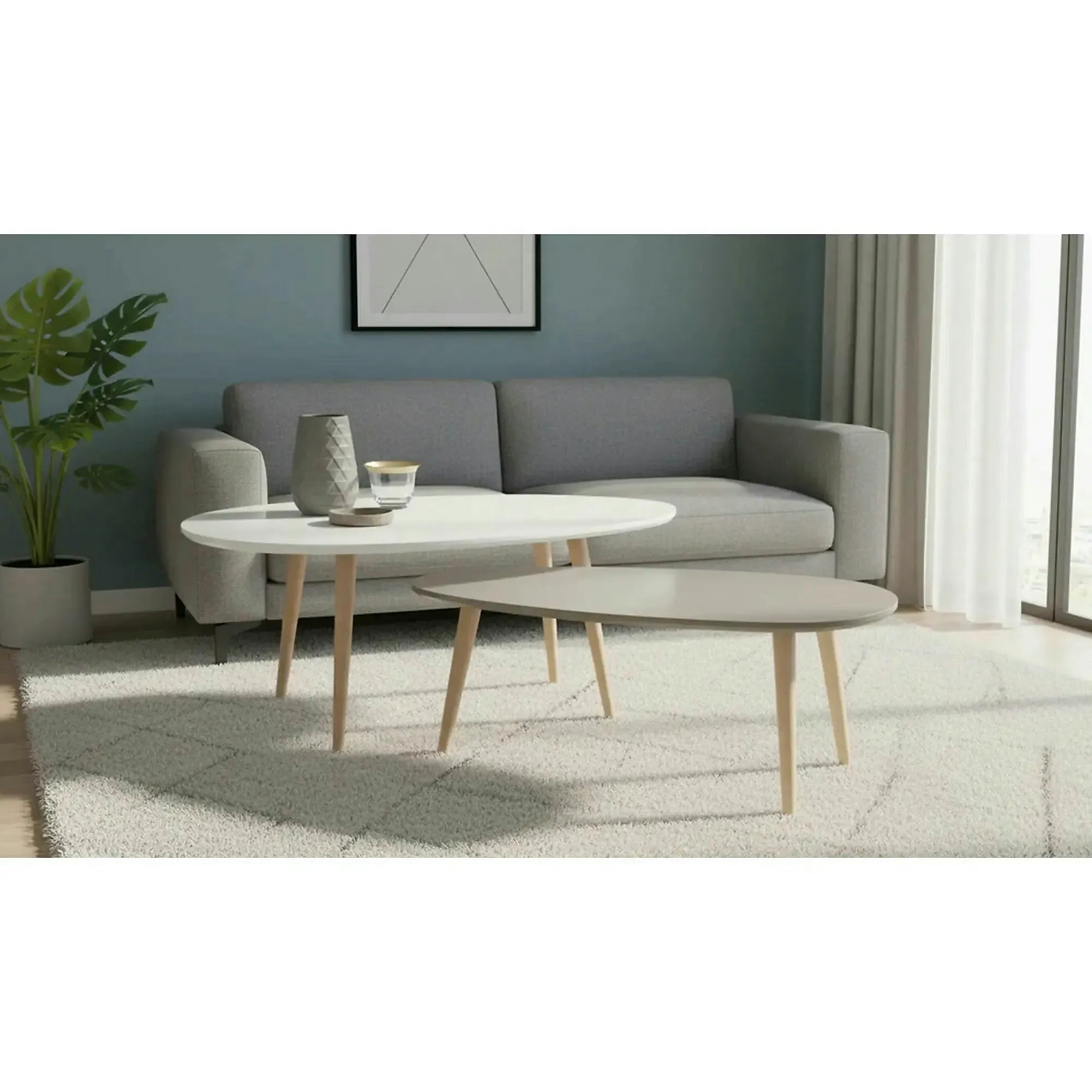 Set 2 masute cafea DOBLO, alb/gri/stejar