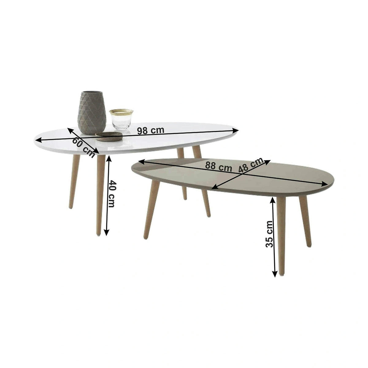 Set 2 masute cafea DOBLO, alb/gri/stejar
