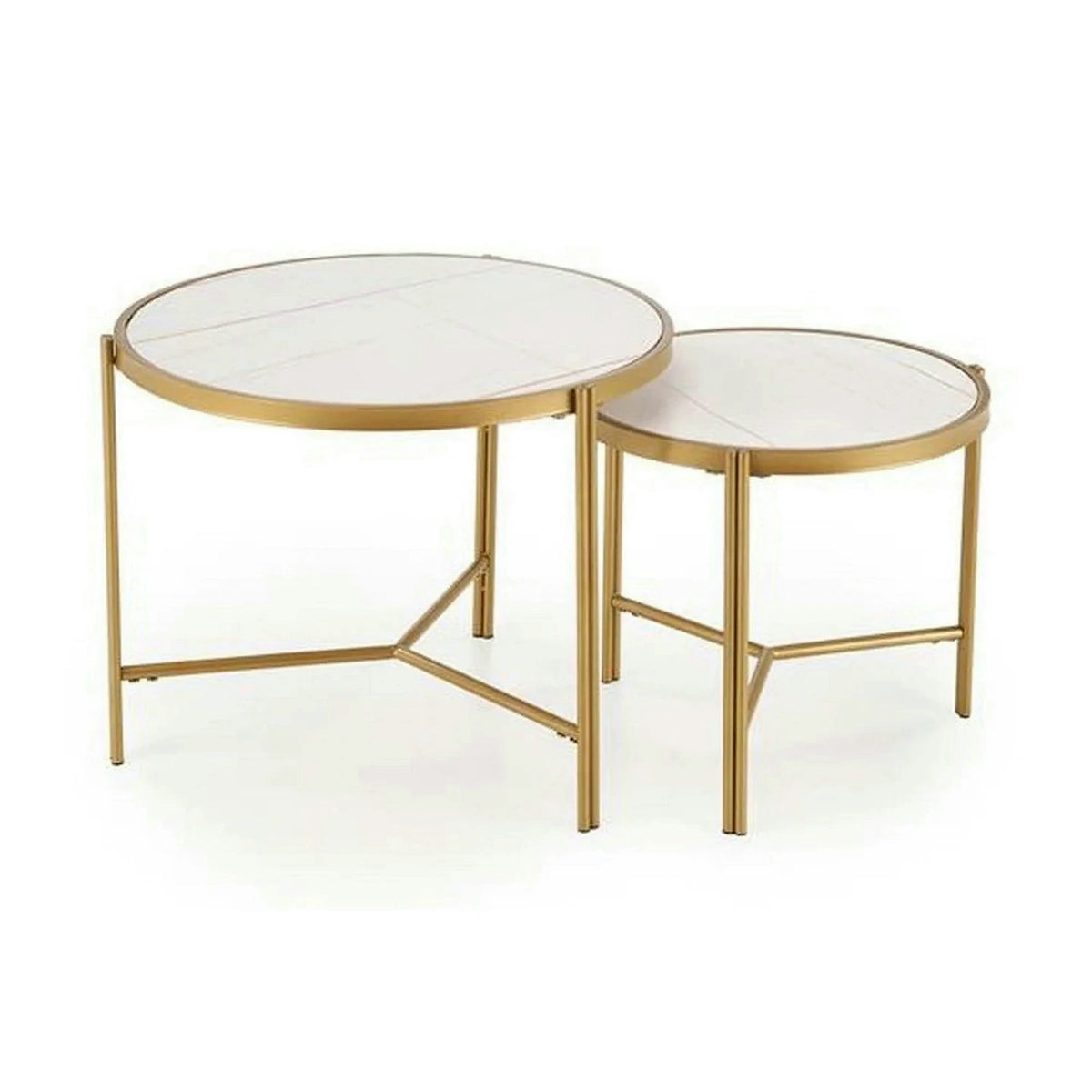 Set 2 masute cafea FATIMA, alb cu efect de marmura/auriu, ceramica/metal