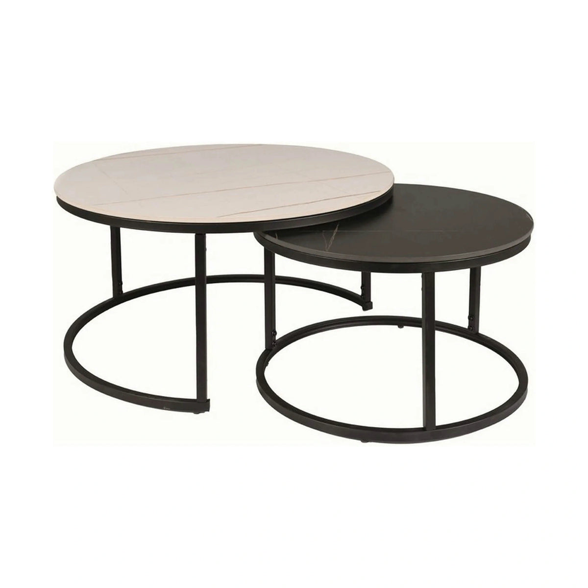 Set 2 masute cafea FERRANTE B, alb/negru, ceramica/metal