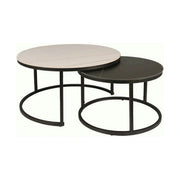 Set 2 masute cafea FERRANTE B, alb/negru, ceramica/metal
