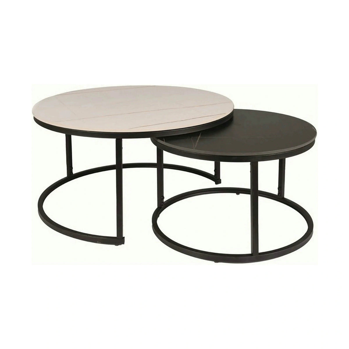 Set 2 masute cafea FERRANTE B, alb/negru, ceramica/metal