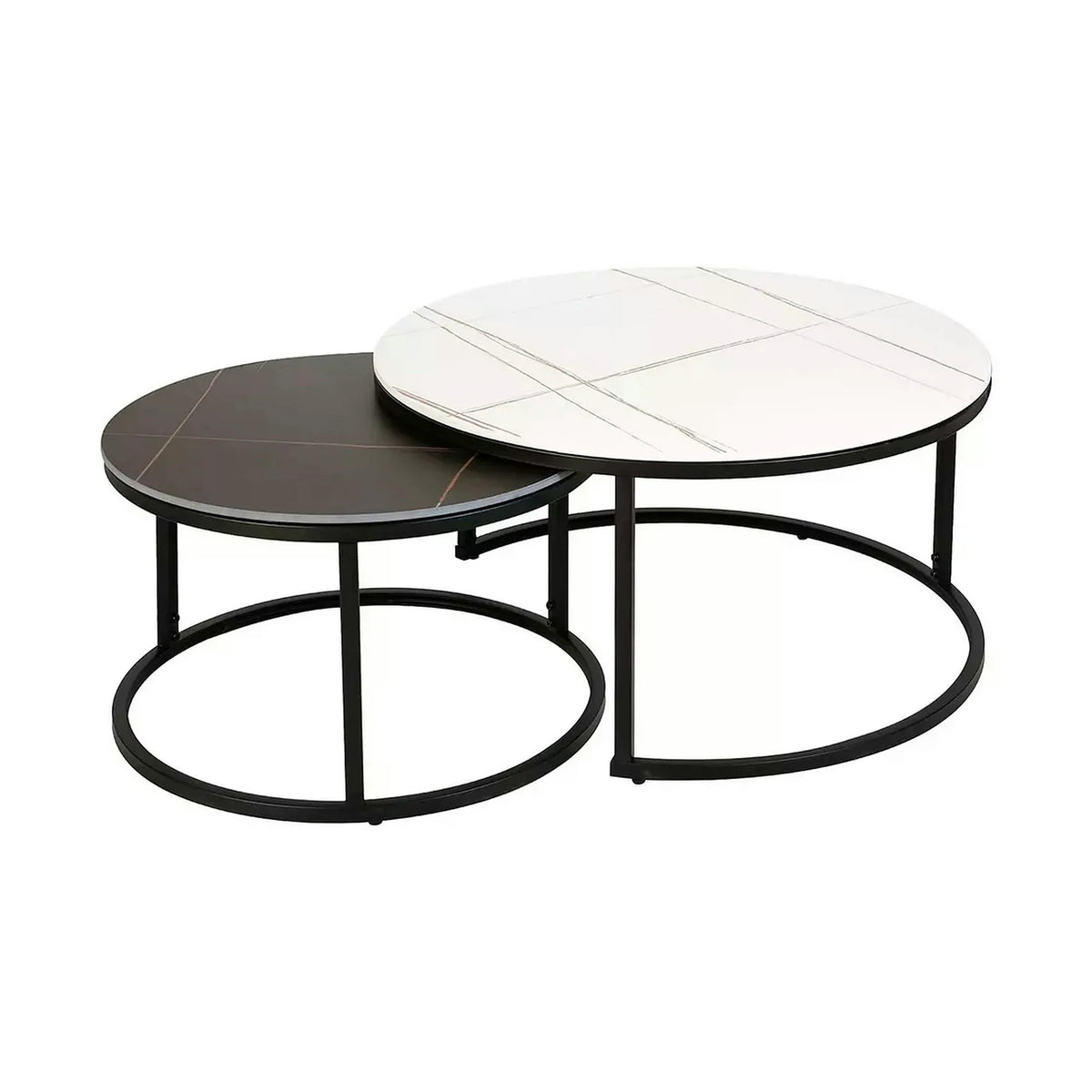 Set 2 masute cafea FERRANTE B, alb/negru, ceramica/metal