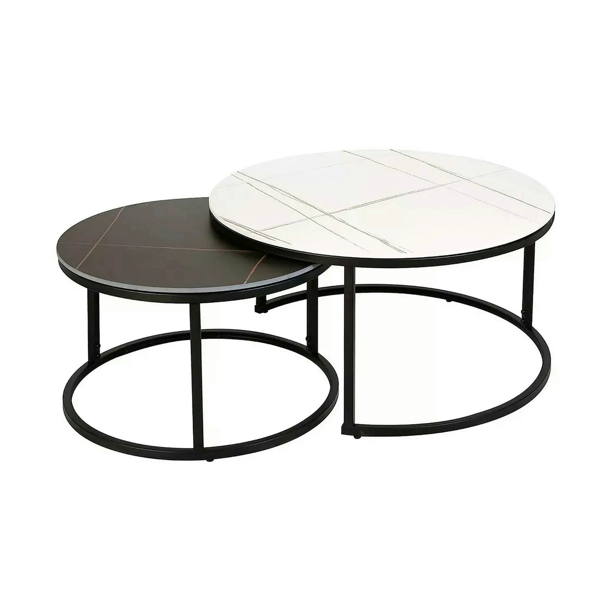 Set 2 masute cafea FERRANTE B, alb/negru, ceramica/metal