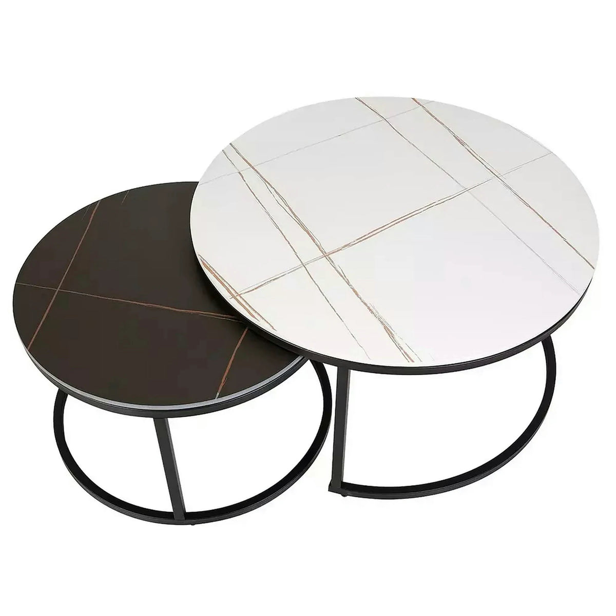 Set 2 masute cafea FERRANTE B, alb/negru, ceramica/metal