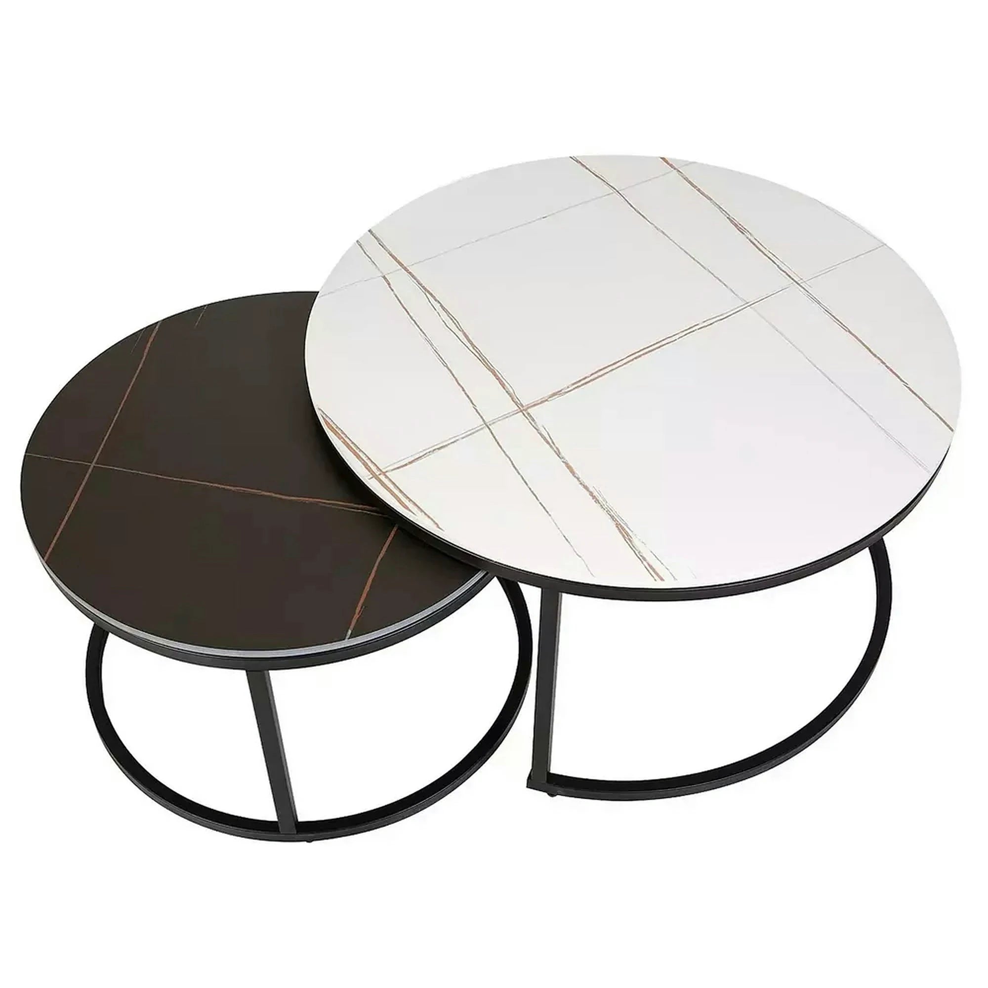 Set 2 masute cafea FERRANTE B, alb/negru, ceramica/metal